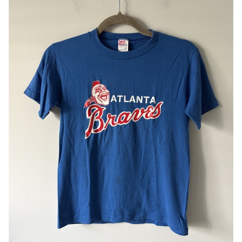 Vintage 70s/80s MLB Atlanta Braves Shirt Single Stitch Blue Youth 14-16 Adult XS